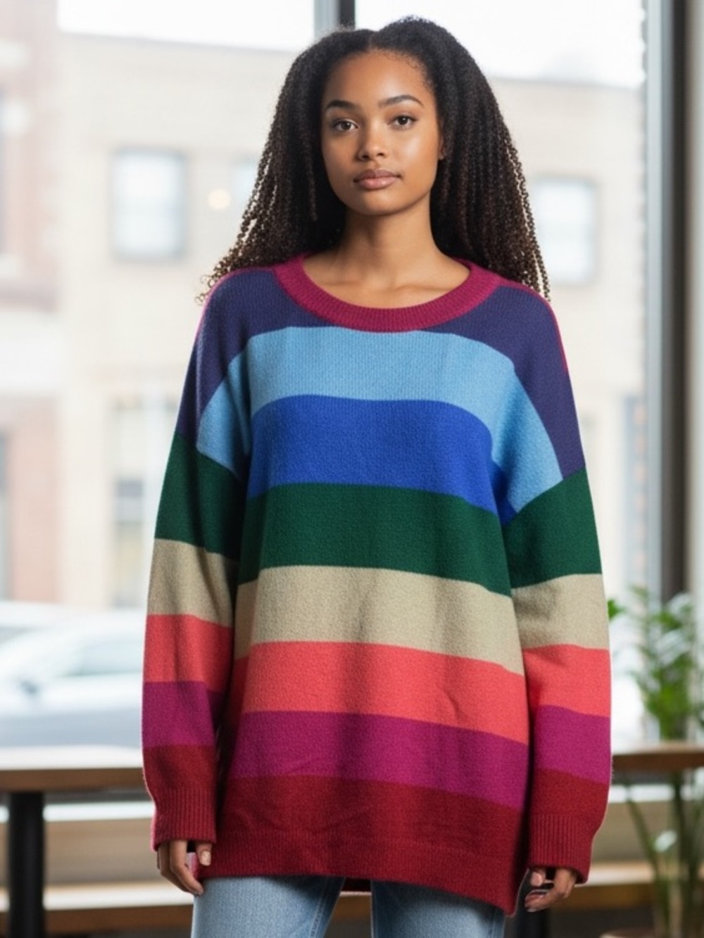 Vibrant Multicolor Striped Crew Neck Sweater